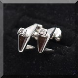 J015. 18K white gold and diamond small angled hoop earrings signed A.L.L. - $195